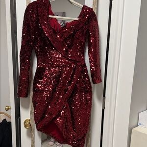 ASOS Petite Burgundy Sequin Asymmetrical Dress